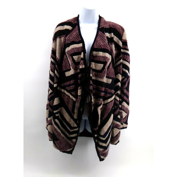 Lucky Brand Cardigan Open Front Sweater Wrap Boho Burgandy SM Last Man Standing - Picture 4 of 11